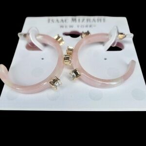 ISAAC‎ MIZRAHI Rhinestone And Pink Acrylic Hoop Earrings NWT